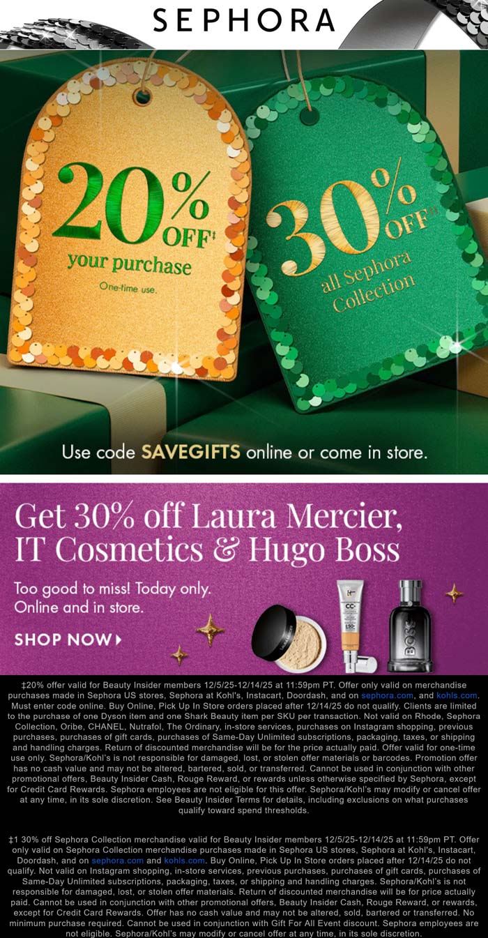 20-30% off at Sephora, or online via promo code SAVEGIFTS #sephora